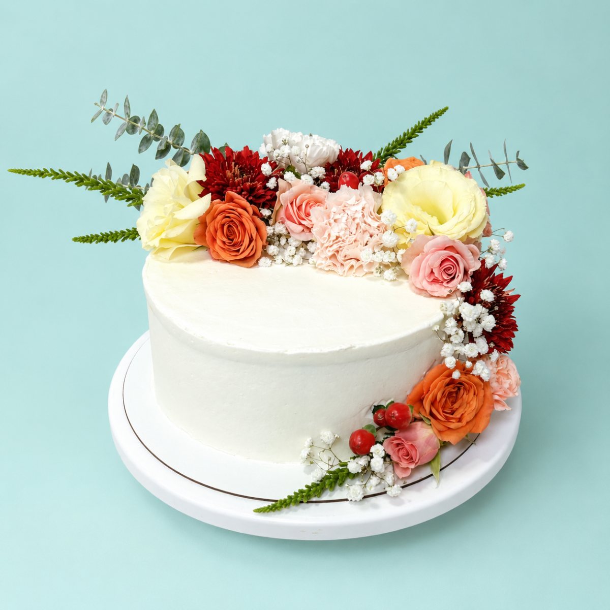Torta MISP decorada a mano con flores naturales